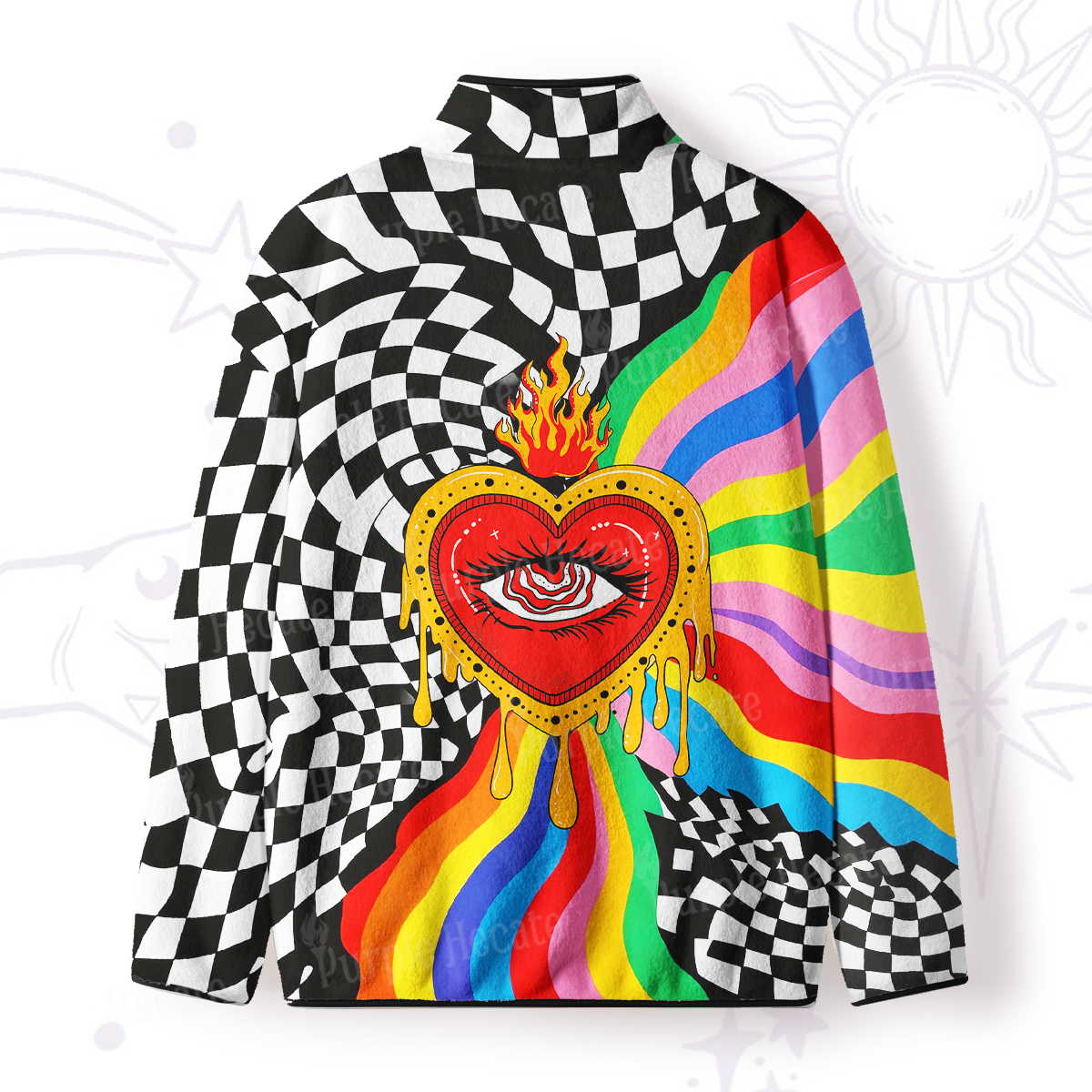 Purplehecate Trippy Rainbow Heart Eye Full Zip Fleece Jacket