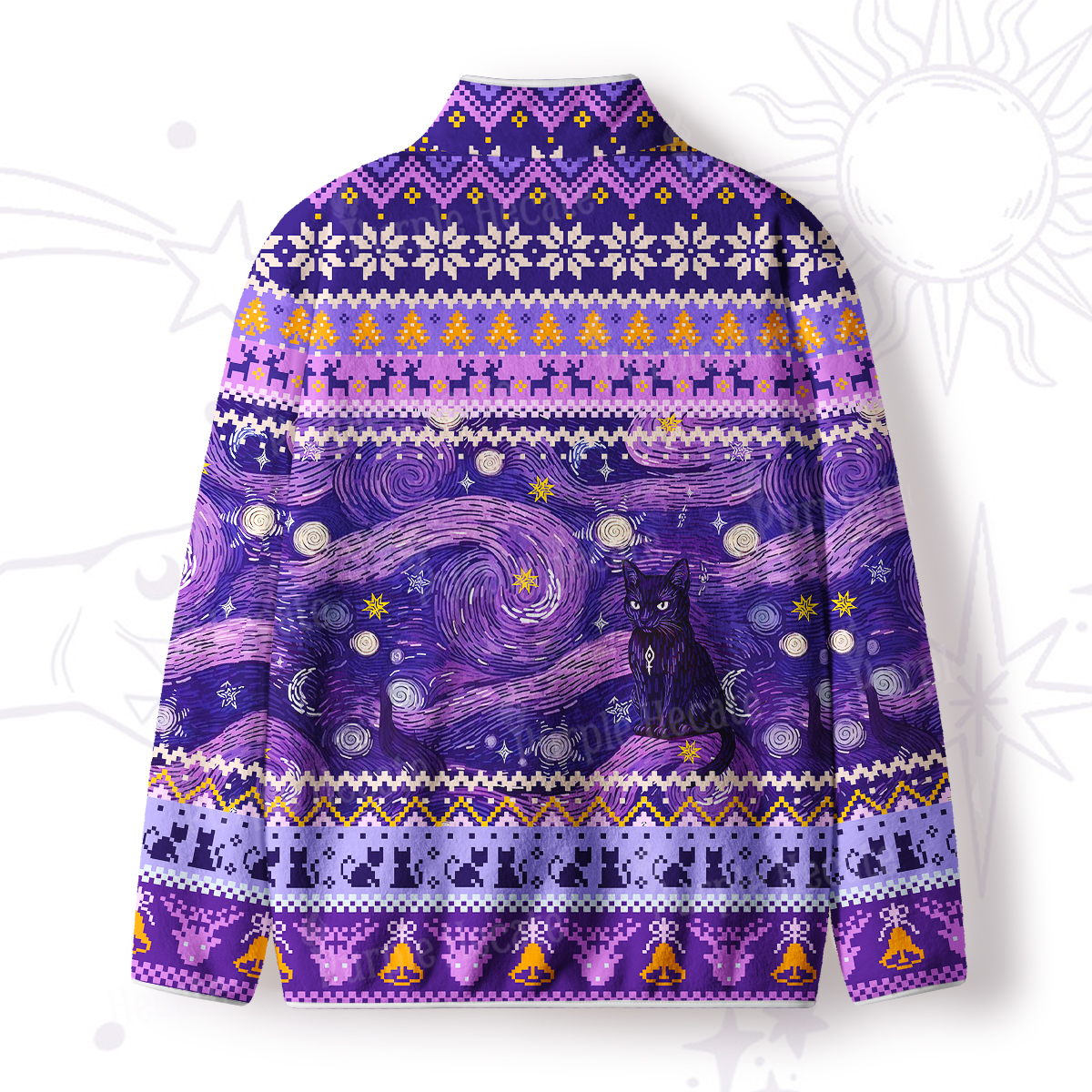 Purplehecate Mystic Cat Beneath the Cosmic Full Zip Fleece Jacket