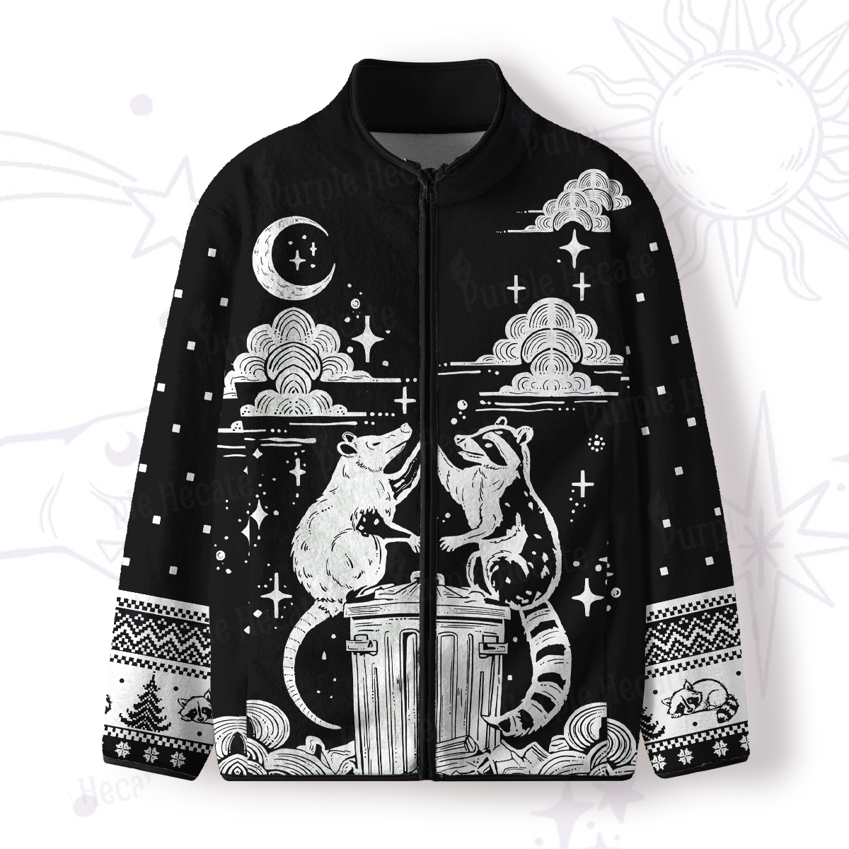 Purplehecate The Team Trash Raccoon Tarot Full Zip Fleece Jacket