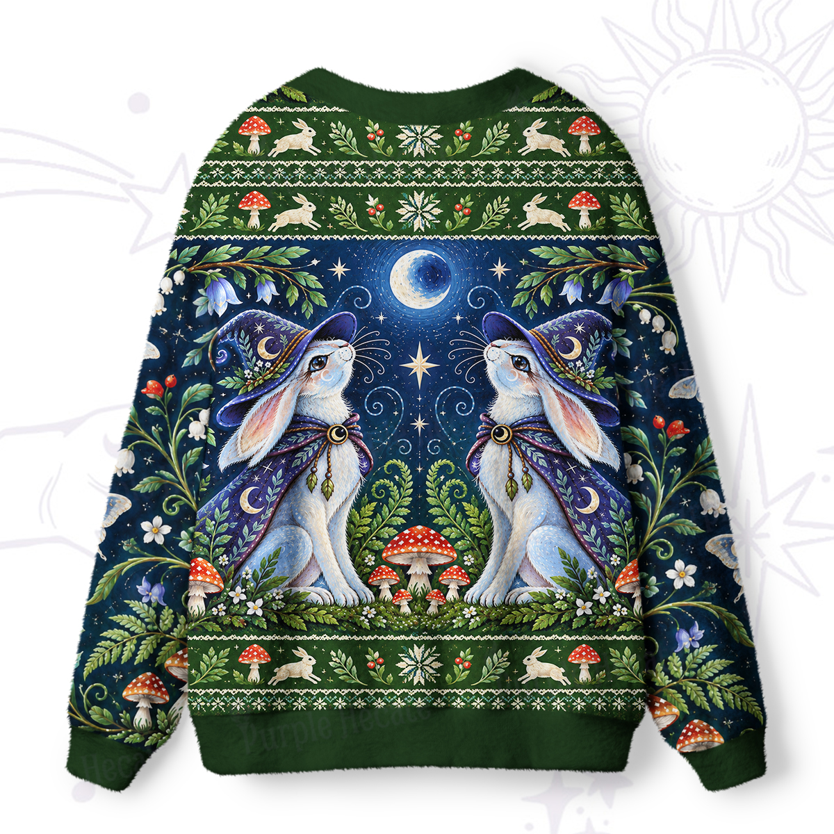 Purplehecate Enchanted Forest Wizard Bunny Ugly Cardigan Sweaters