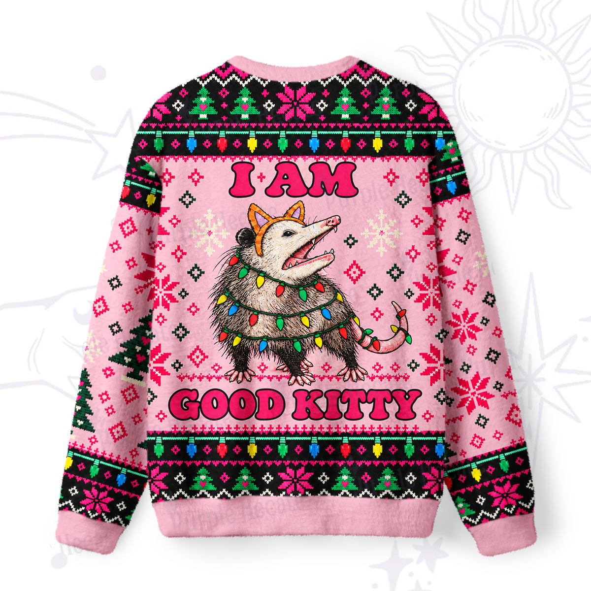 Purplehecate I Am Good Kitty Funny Possum Christmas Fuzzy Ugly Sweatshirt