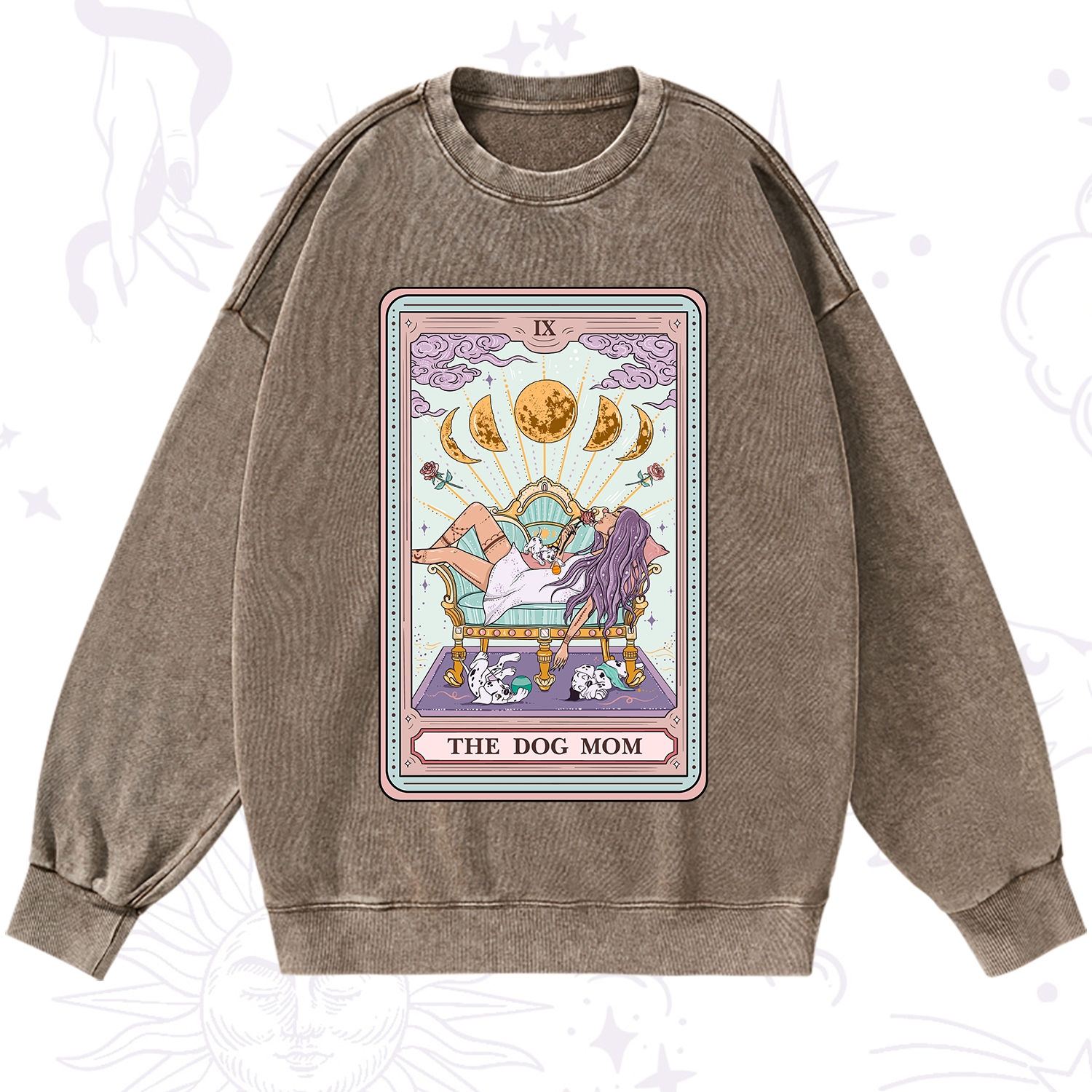 Purplehecate The Dog Mom Tarot Card Washed Sweatshirt