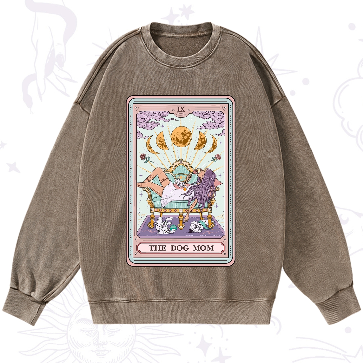 Purplehecate The Dog Mom Tarot Card Washed Sweatshirt