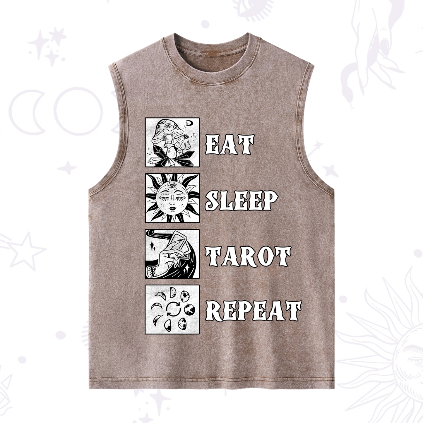 Purplehecate Eat Sleep Tarot Repeat Washed Tank