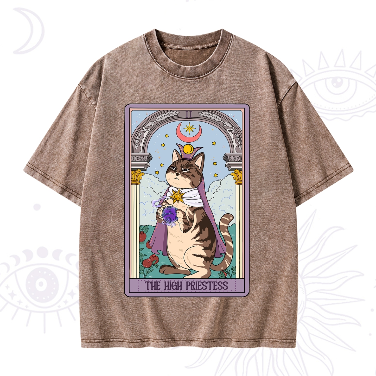Purplehecate The High Priestess Cat Tarot Washed T-Shirt