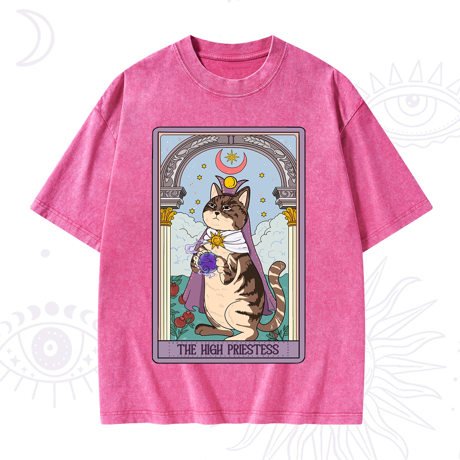 Purplehecate The High Priestess Cat Tarot Washed T-Shirt