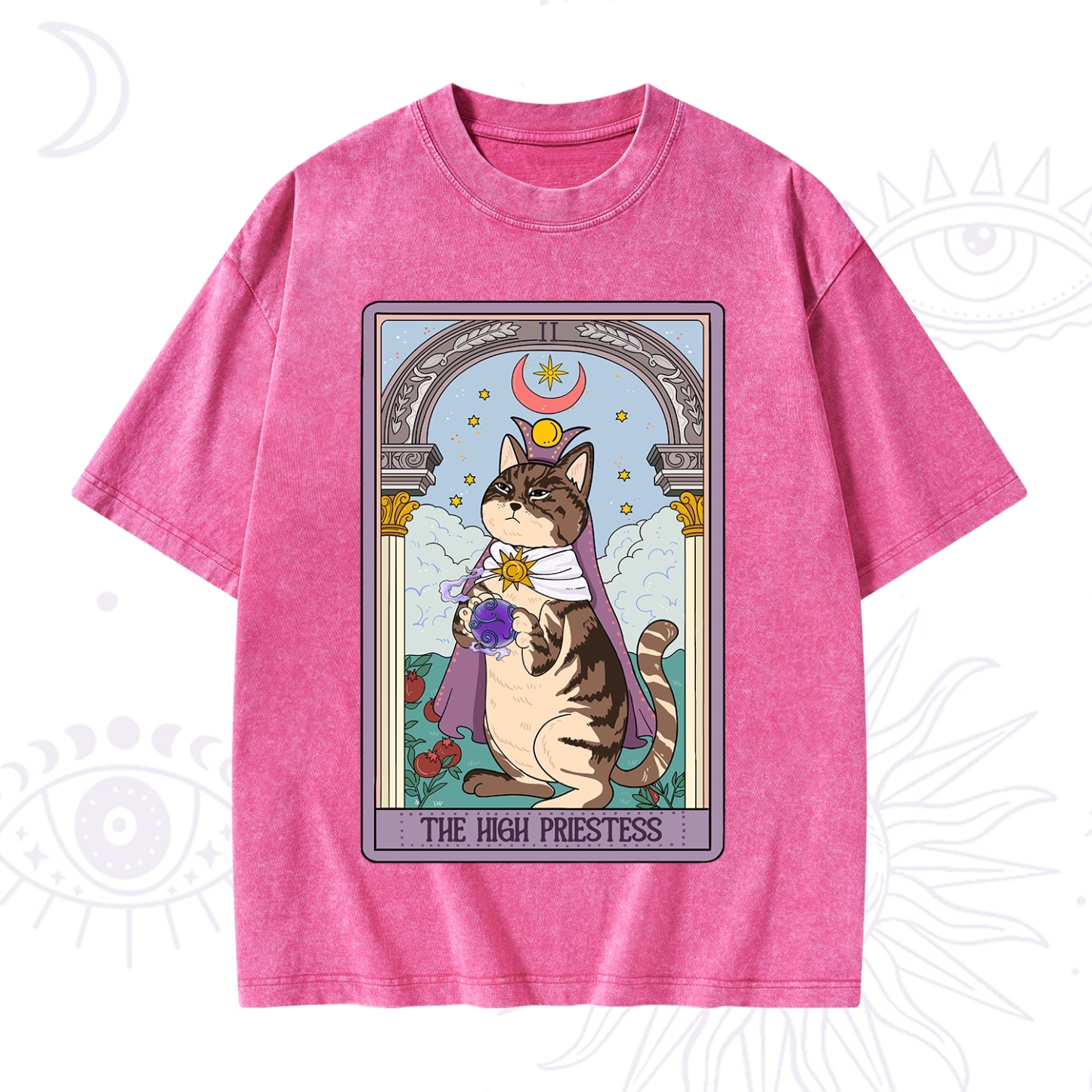 Purplehecate The High Priestess Cat Tarot Washed T-Shirt