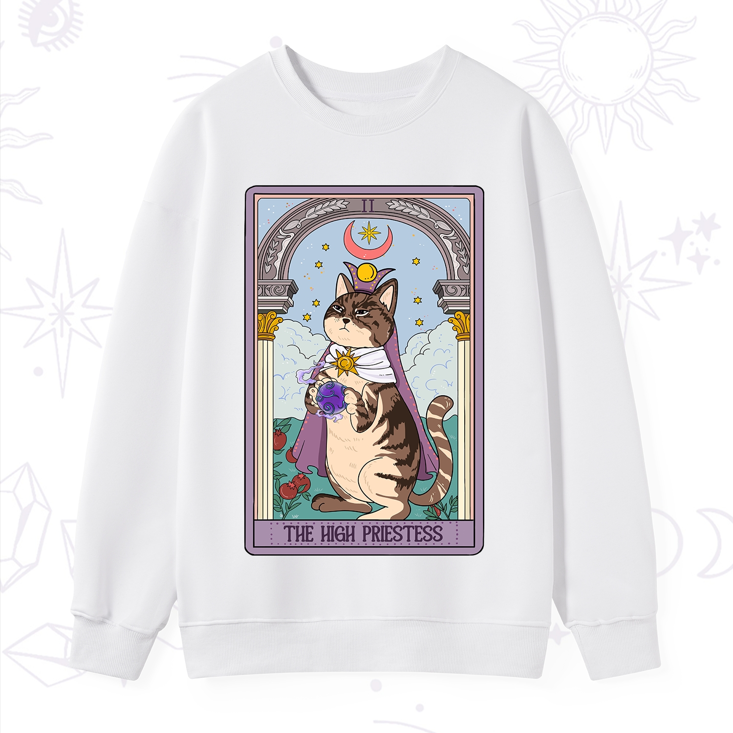 Purplehecate The High Priestess Cat Tarot Sweatshirt