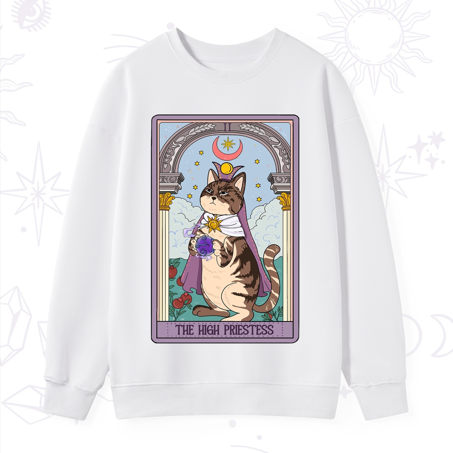 Purplehecate The High Priestess Cat Tarot Sweatshirt