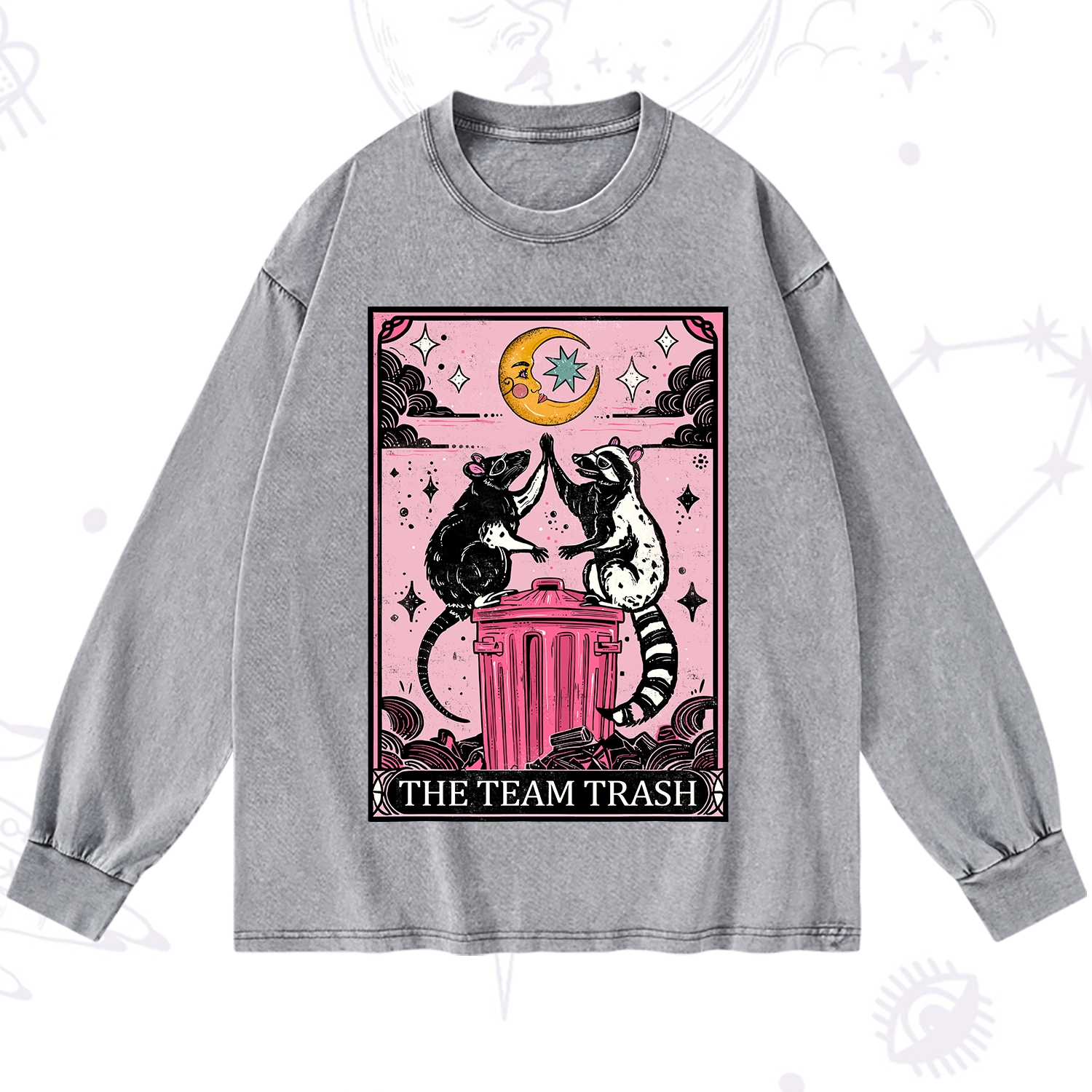 Purplehecate The Team Trash Opossum tarot Washed Long Sleeve Shirt