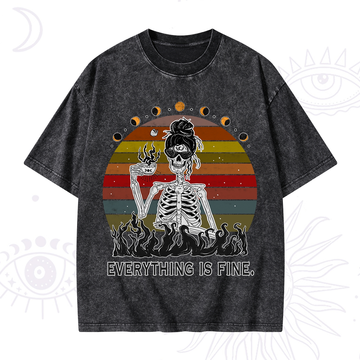 Purplehecate Everything Is Fine Skeleton Washed T-Shirt
