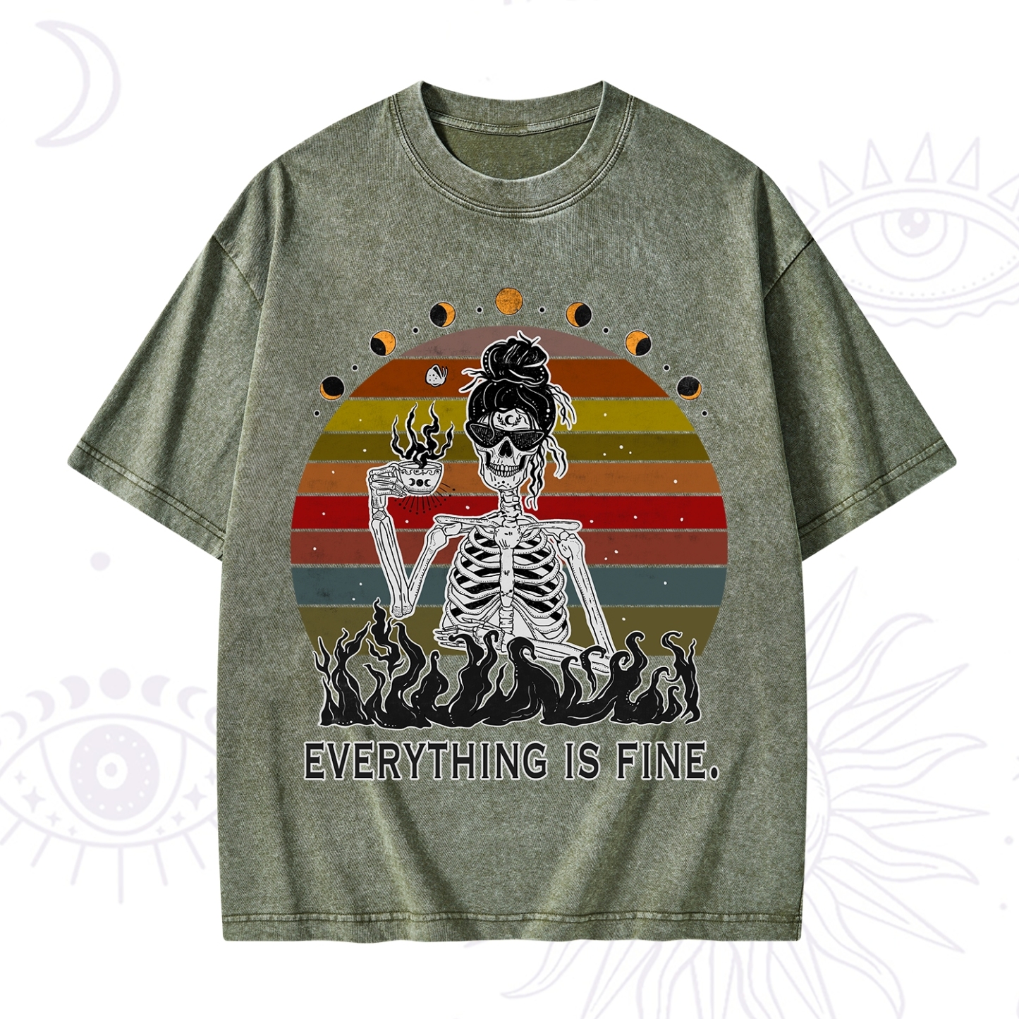 Purplehecate Everything Is Fine Skeleton Washed T-Shirt