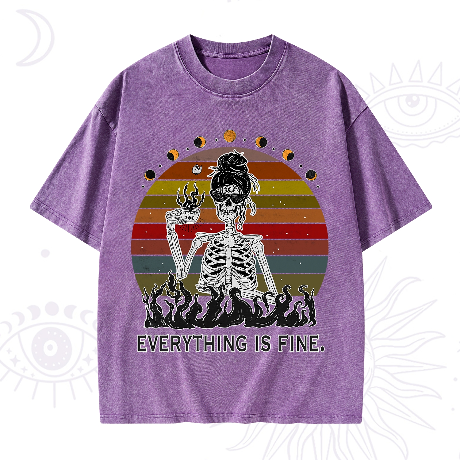 Purplehecate Everything Is Fine Skeleton Washed T-Shirt