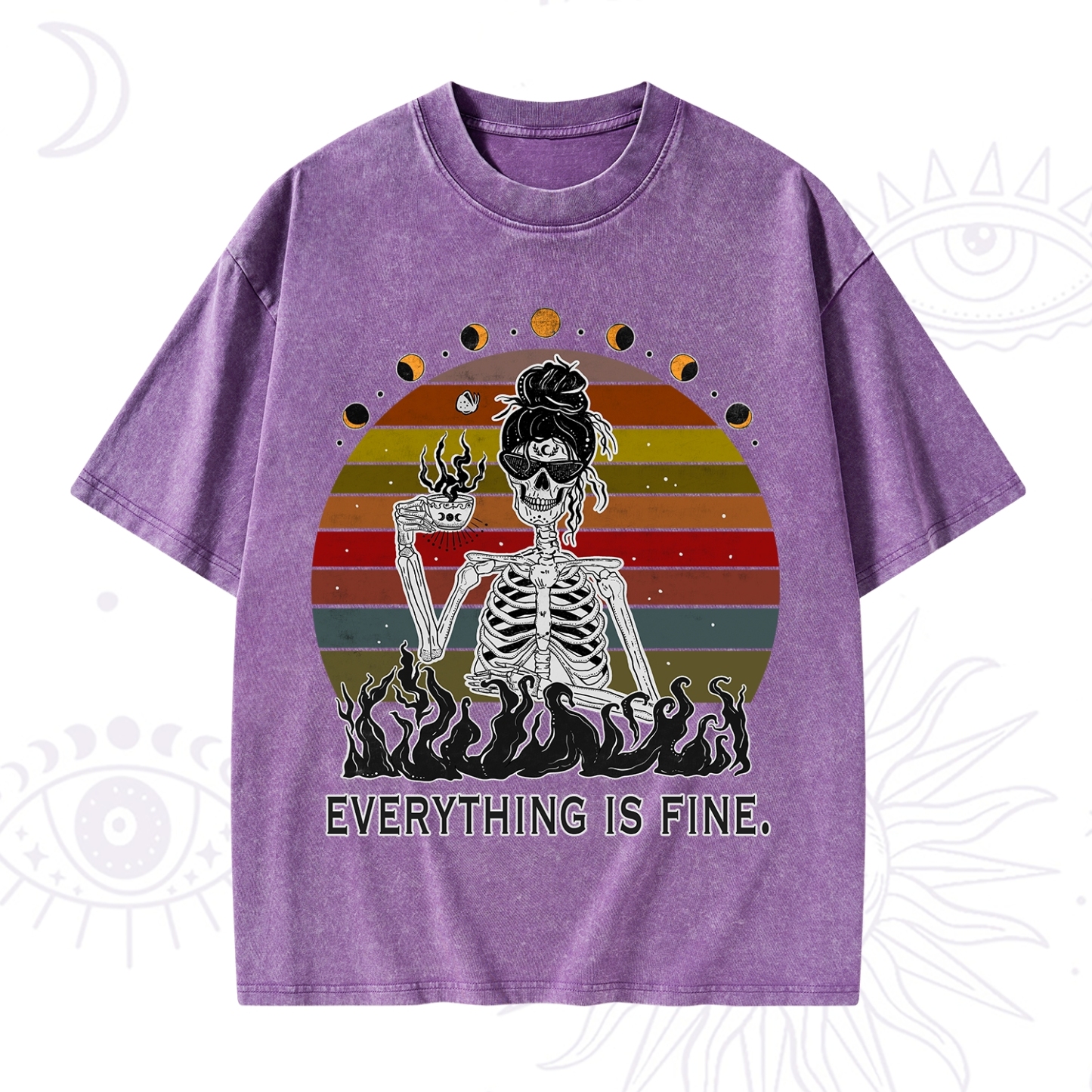 Purplehecate Everything Is Fine Skeleton Washed T-Shirt