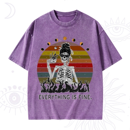 Purplehecate Everything Is Fine Skeleton Washed T-Shirt