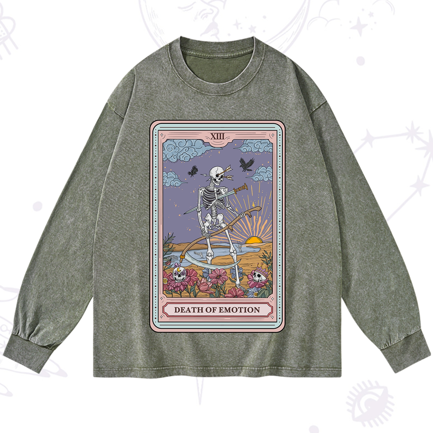 Purplehecate The Death Of Emotion Tarot Washed Long Sleeve Shirt