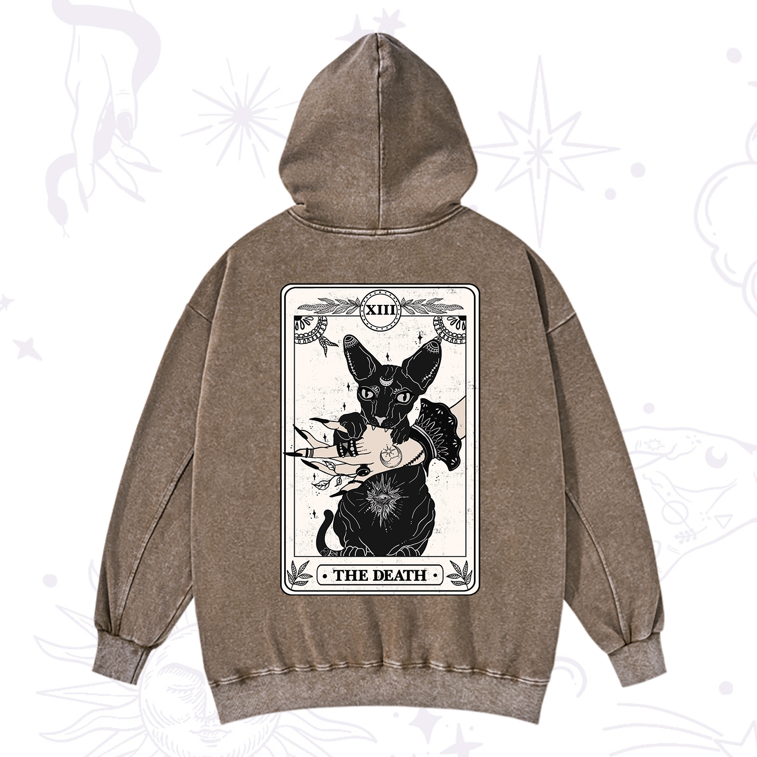 Purplehecate The Death Cat Tarot Washed Hoodie