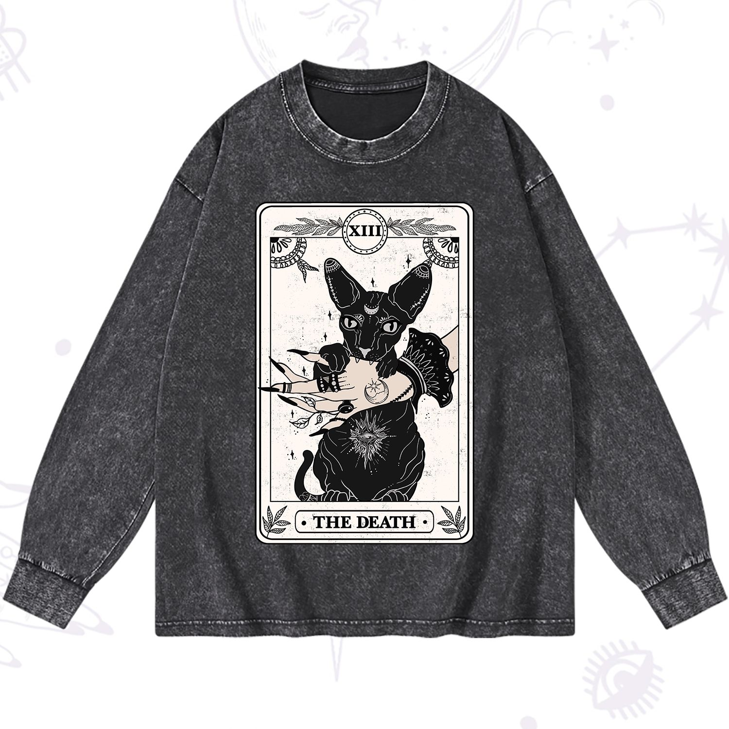 Purplehecate The Death Cat Tarot Washed Long Sleeve Shirt