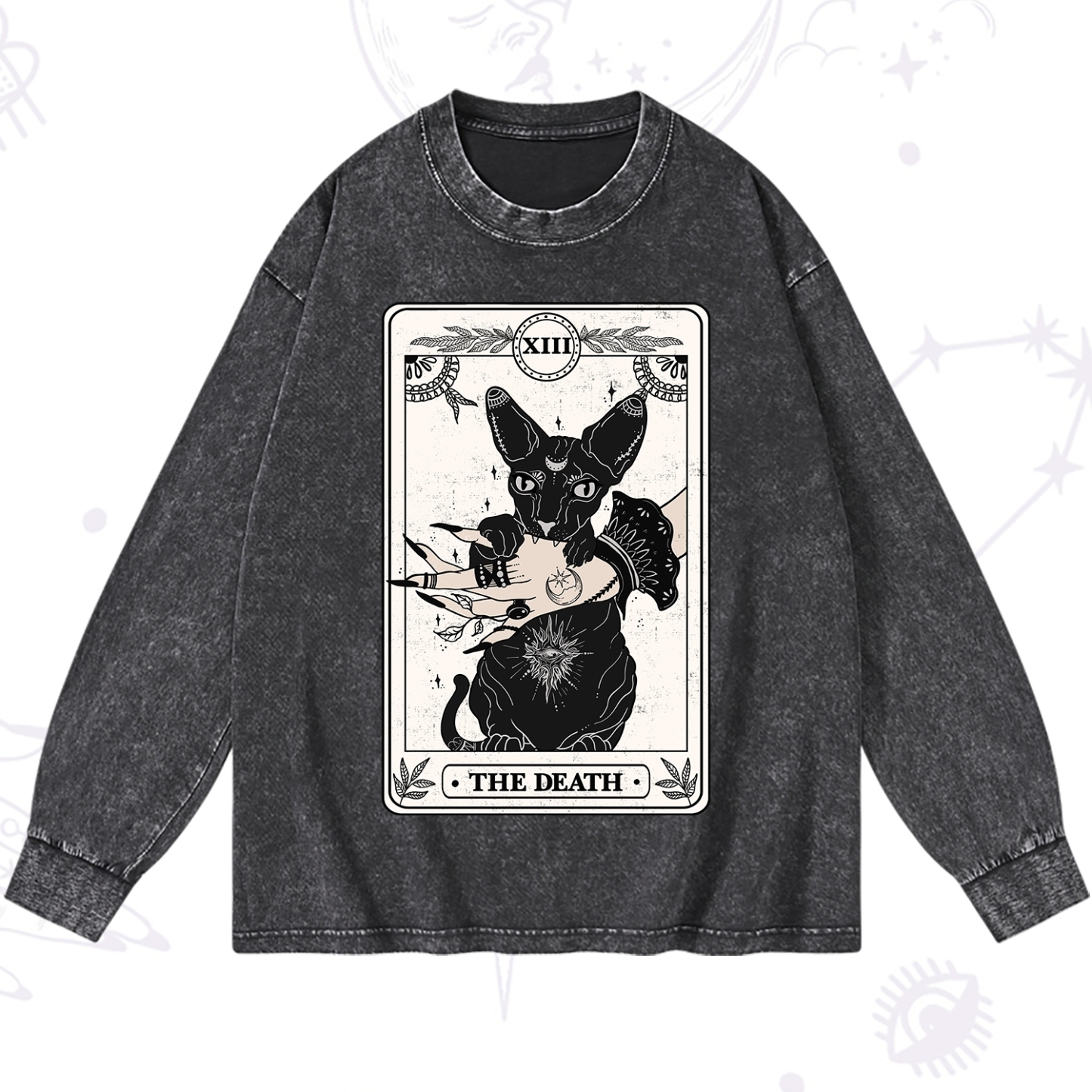 Purplehecate The Death Cat Tarot Washed Long Sleeve Shirt