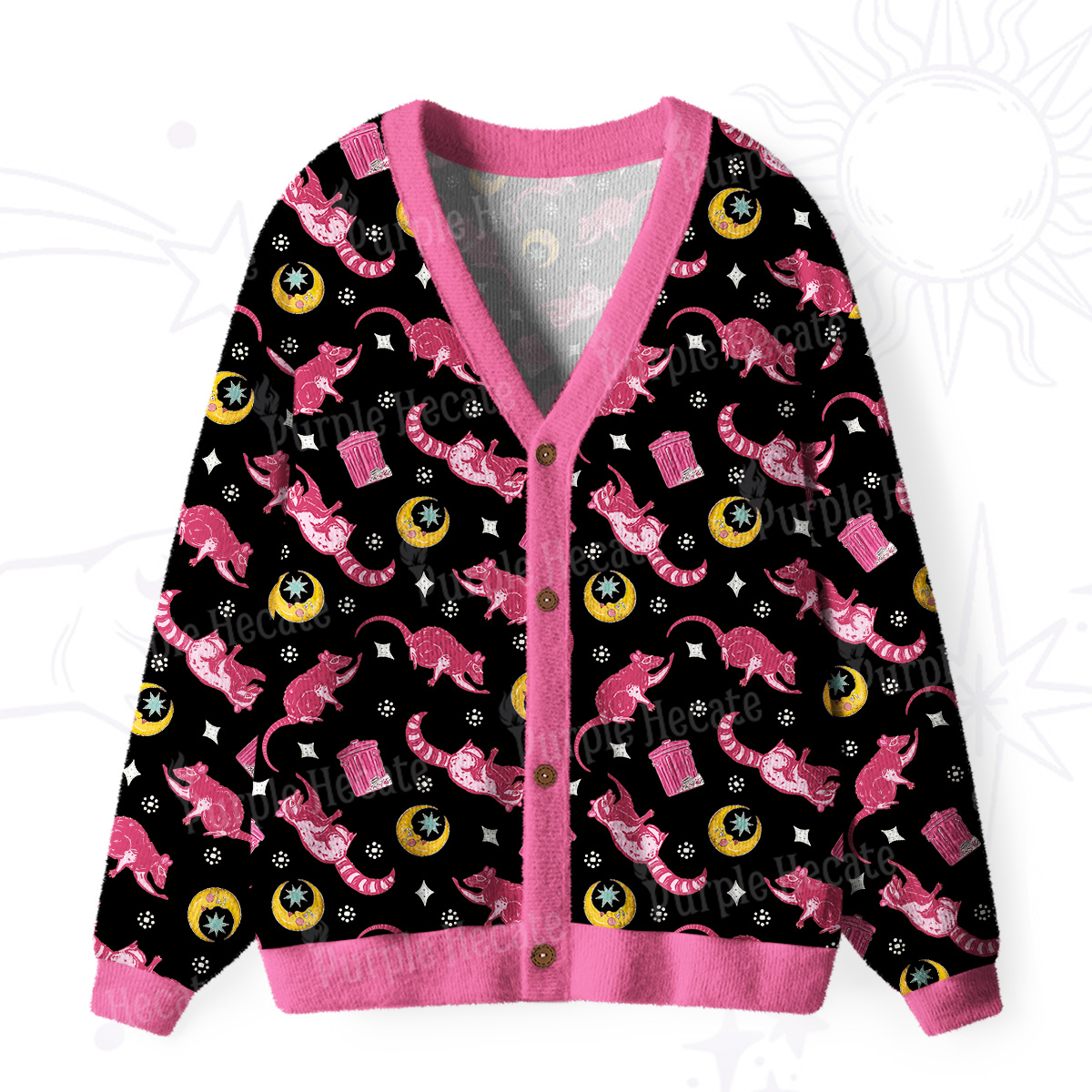 Purplehecate Midnight Raccoon Bandits Ugly Cardigan Sweaters