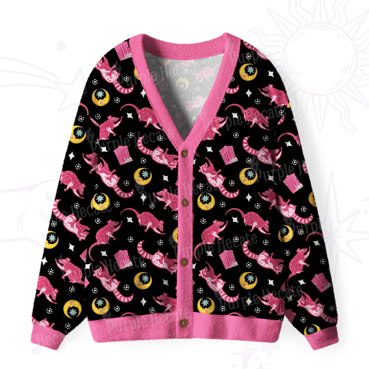 Purplehecate Midnight Raccoon Bandits Ugly Cardigan Sweaters