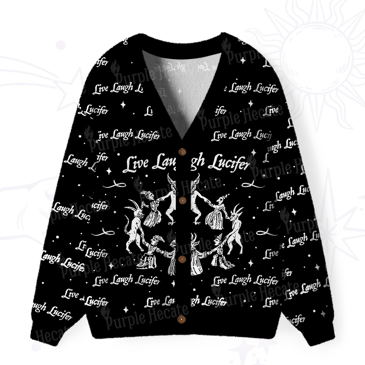 Purplehecate Live Laugh Lucifer Ugly Cardigan Sweaters