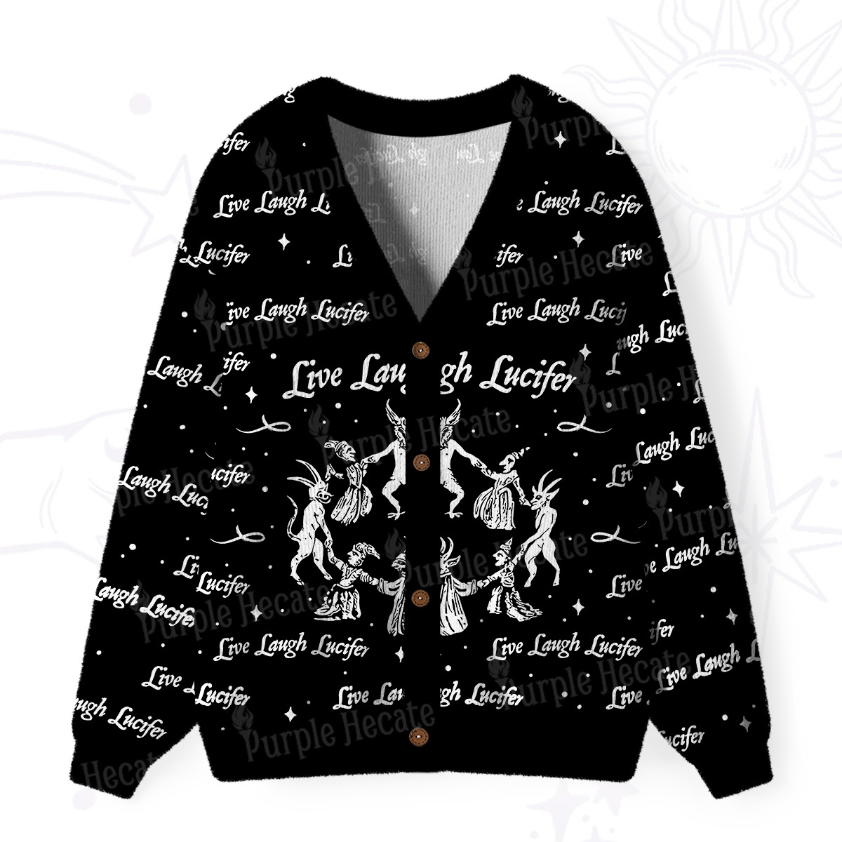Purplehecate Live Laugh Lucifer Ugly Cardigan Sweaters