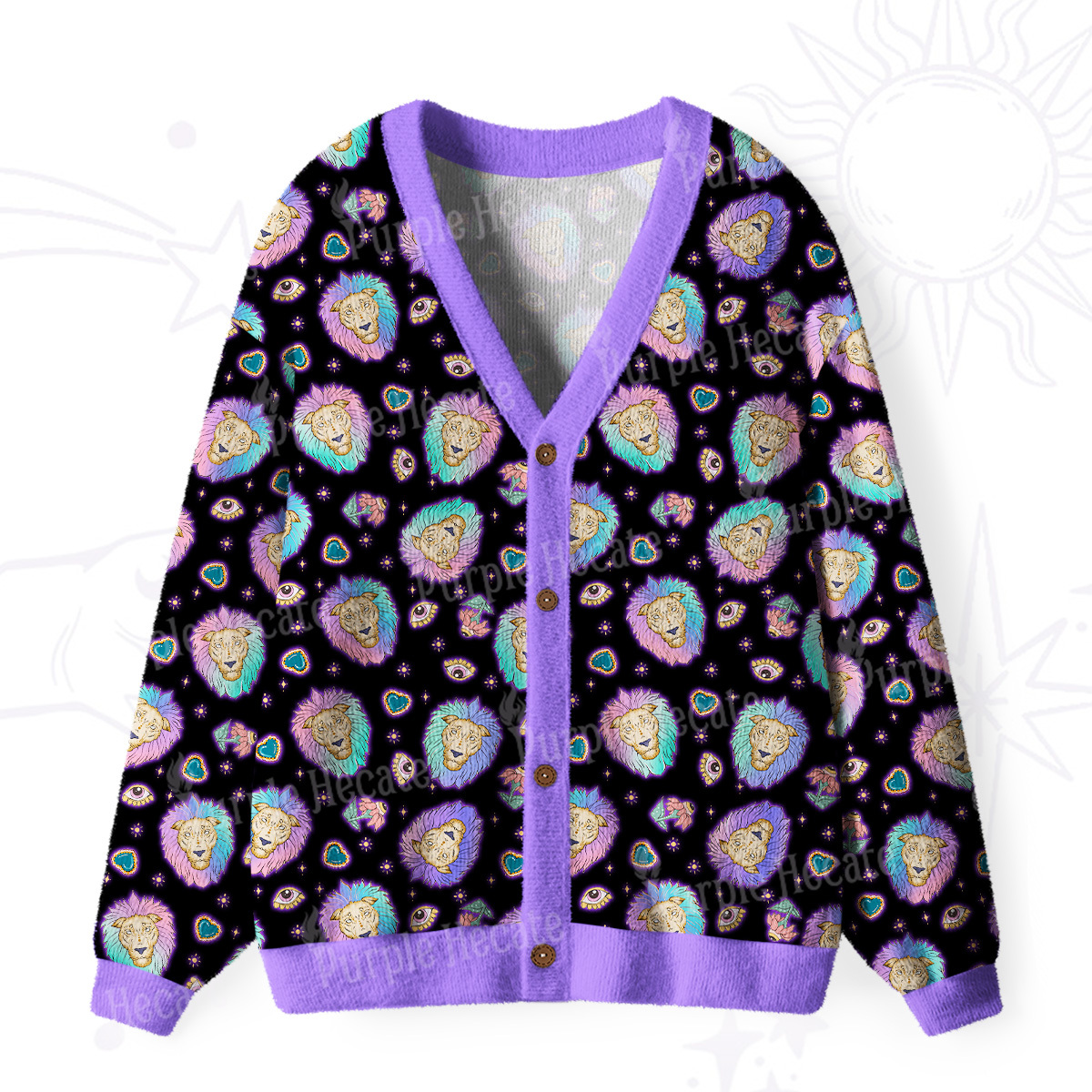Purplehecate Leo Spirit Zodiac Ugly Cardigan Sweaters
