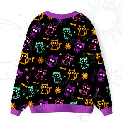 Purplehecate Neon Cat Party Ugly Cardigan Sweaters