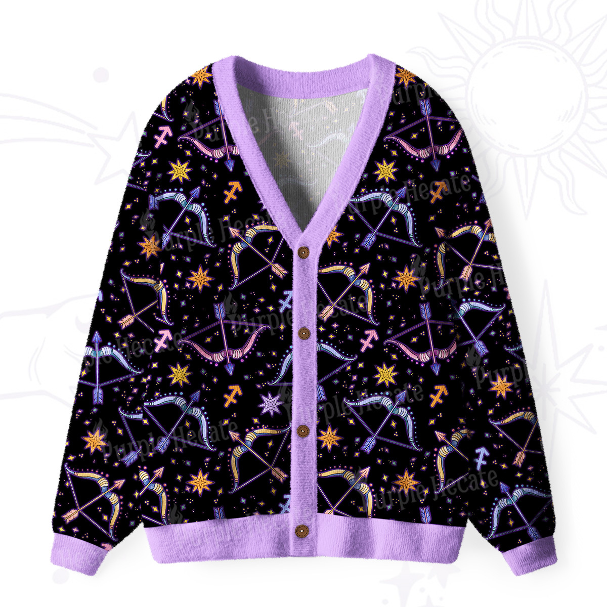 Purplehecate Sagittarius Spirit Zodiac Ugly Cardigan Sweaters
