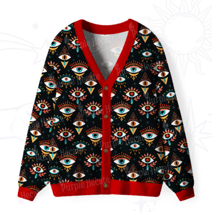 Purplehecate Evil Eye Pattern Ugly Cardigan Sweaters