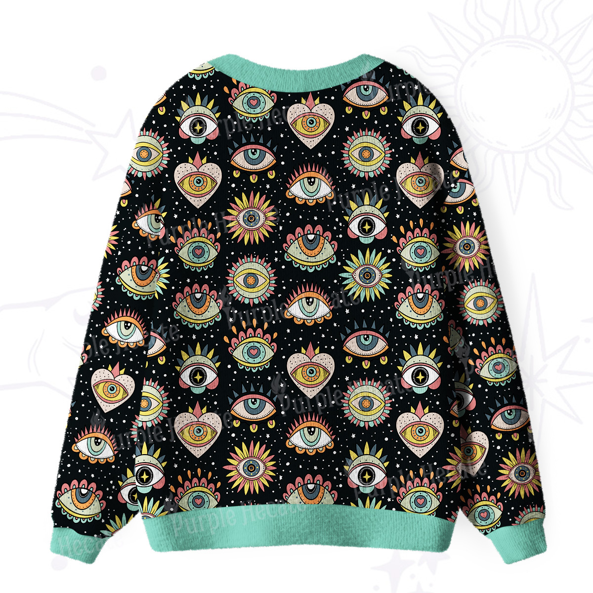 Purplehecate Mystical Evil Eye Pattern Ugly Cardigan Sweaters