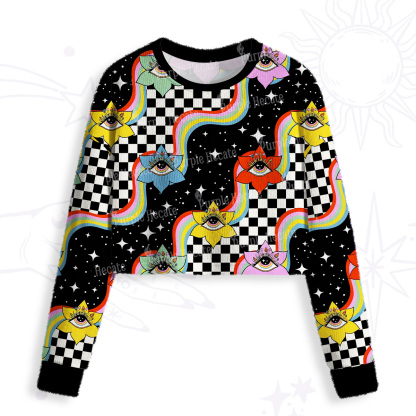 Purplehecate Enchanted Eye Blossom Crop Fuzzy Ugly Sweatshirt