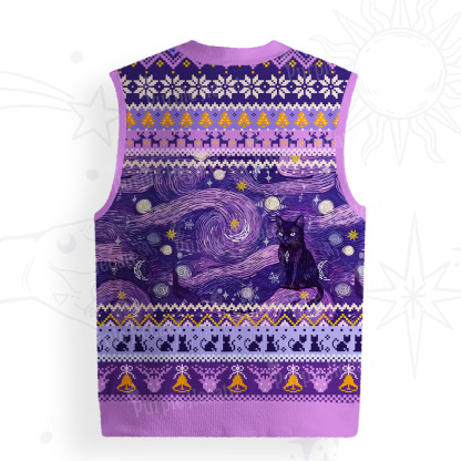 Purplehecate Mystic Cat Beneath the Cosmic Veil Ugly Christmas Vest