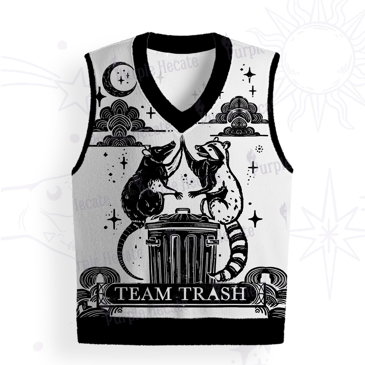 Purplehecate The Team Trash Raccoon Tarot Ugly Sweater Vest
