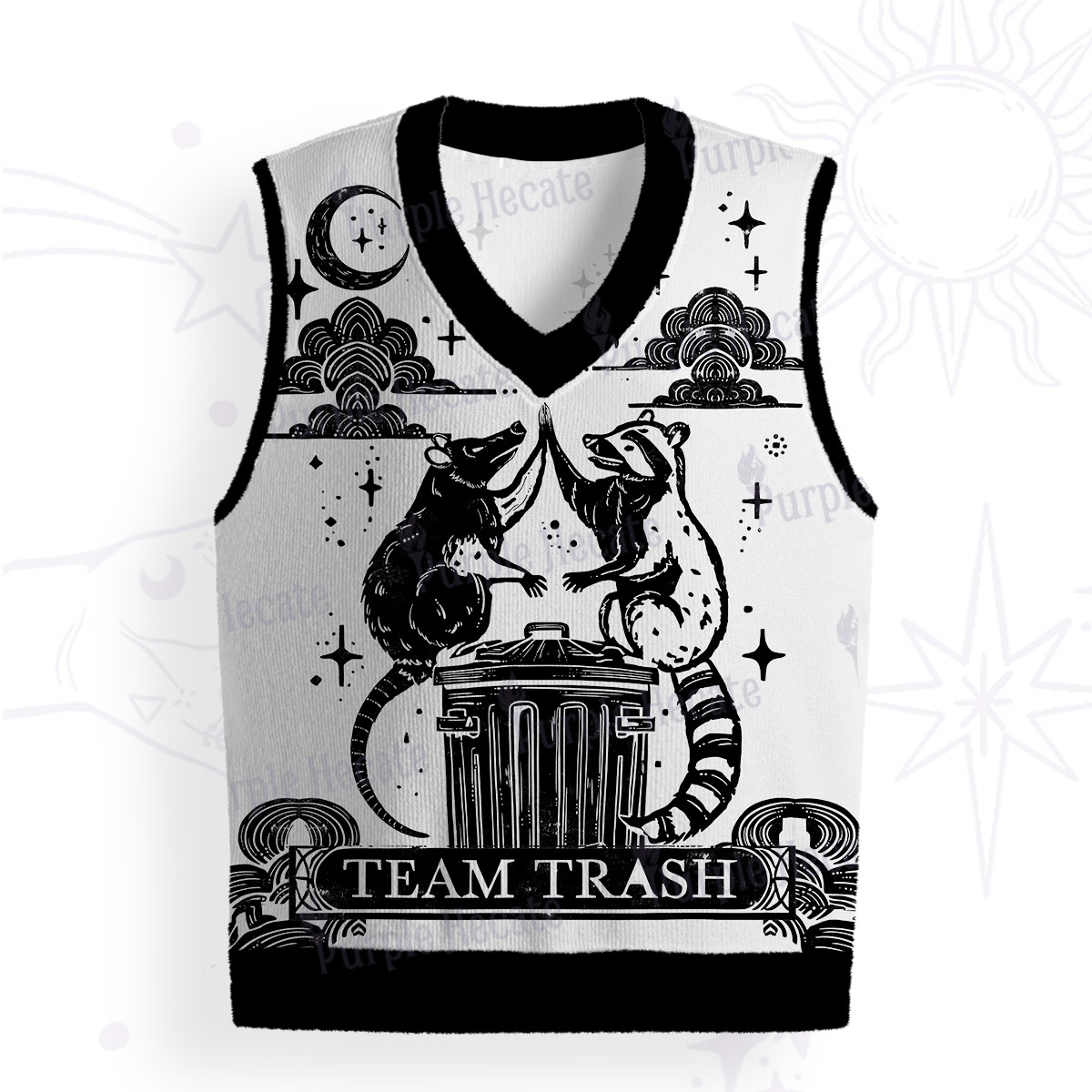 Purplehecate The Team Trash Raccoon Tarot Ugly Sweater Vest