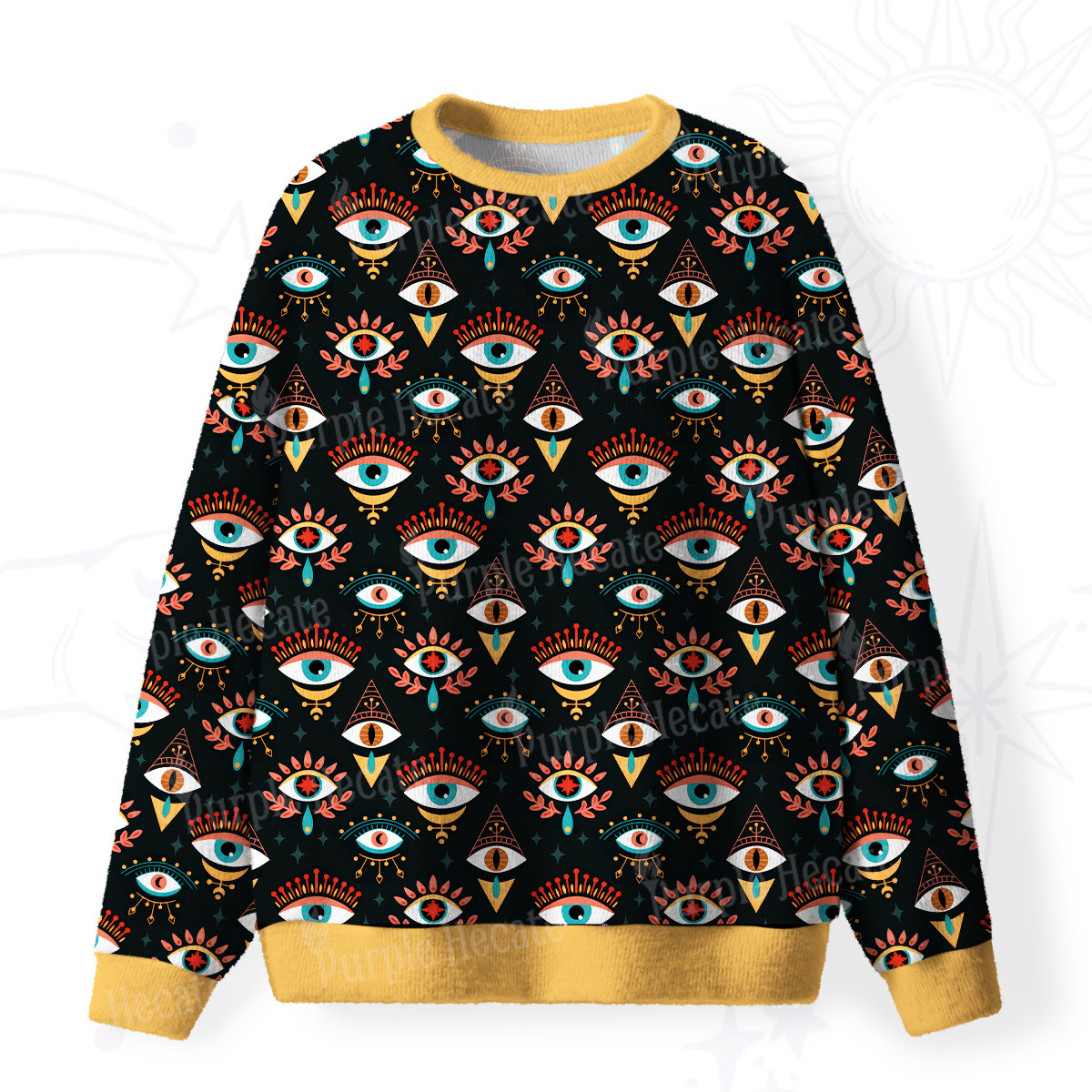 [Copy]Purplehecate Witchy Neon Naughty Cat Fuzzy Ugly Christmas Sweatshirt