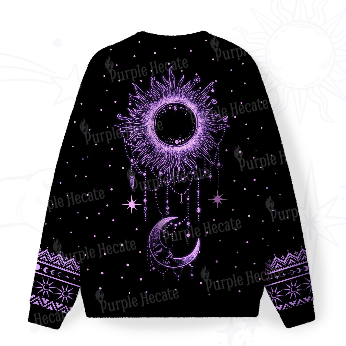 Purplehecate Radiance Of Sun And Moon Fuzzy Ugly Christmas Sweatshirt