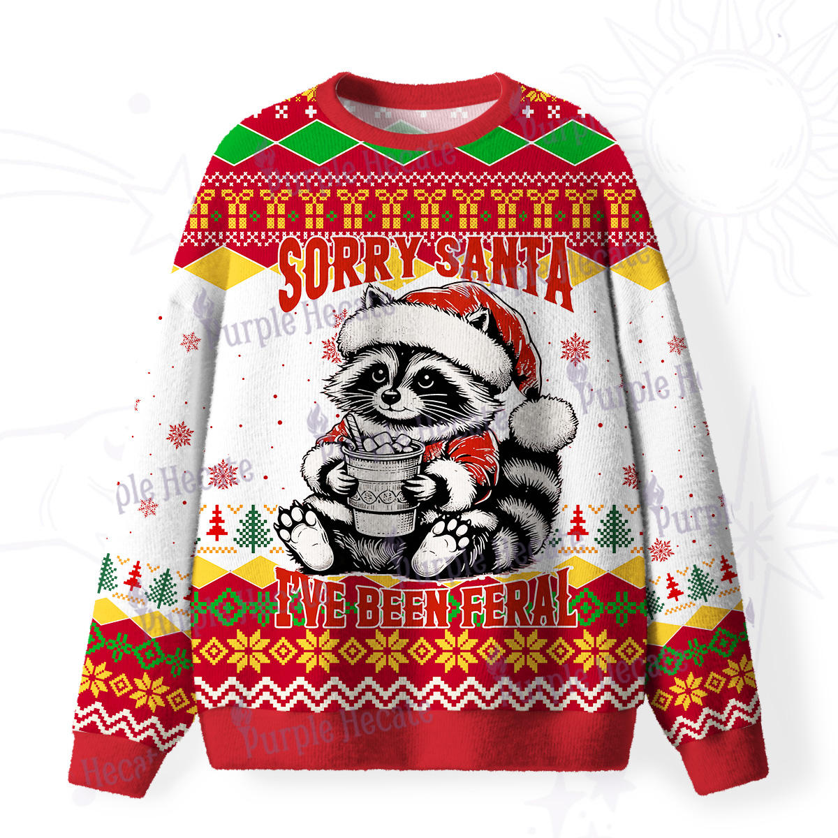 Purplehecate Sorry Santa I've Been Feral Christmas Fuzzy Ugly Christmas Sweatshirt