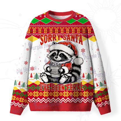 Purplehecate Sorry Santa I've Been Feral Christmas Fuzzy Ugly Christmas Sweatshirt