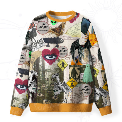 Purplehecate Cryptid Warning Collage Fuzzy Ugly Sweatshirt