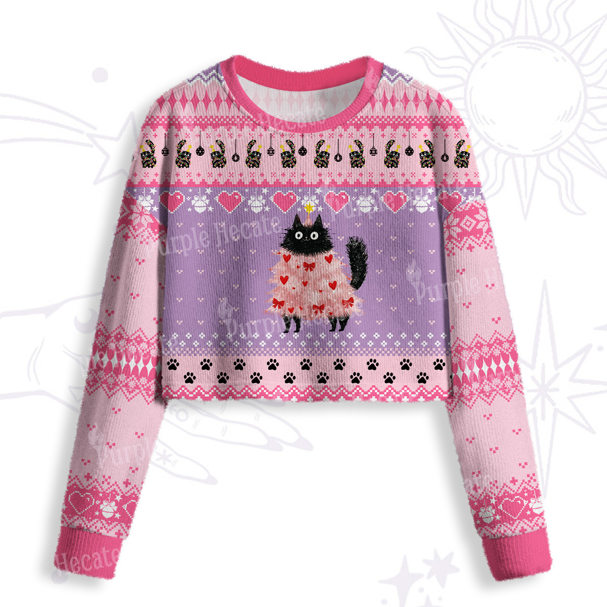 Purplehecate Funny Black Cat in Tree Crop Fuzzy Ugly Sweatshirt