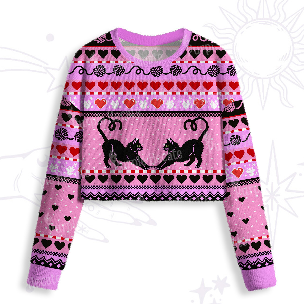 Purplehecate Sweet Black Cat Crop Fuzzy Ugly Sweatshirt
