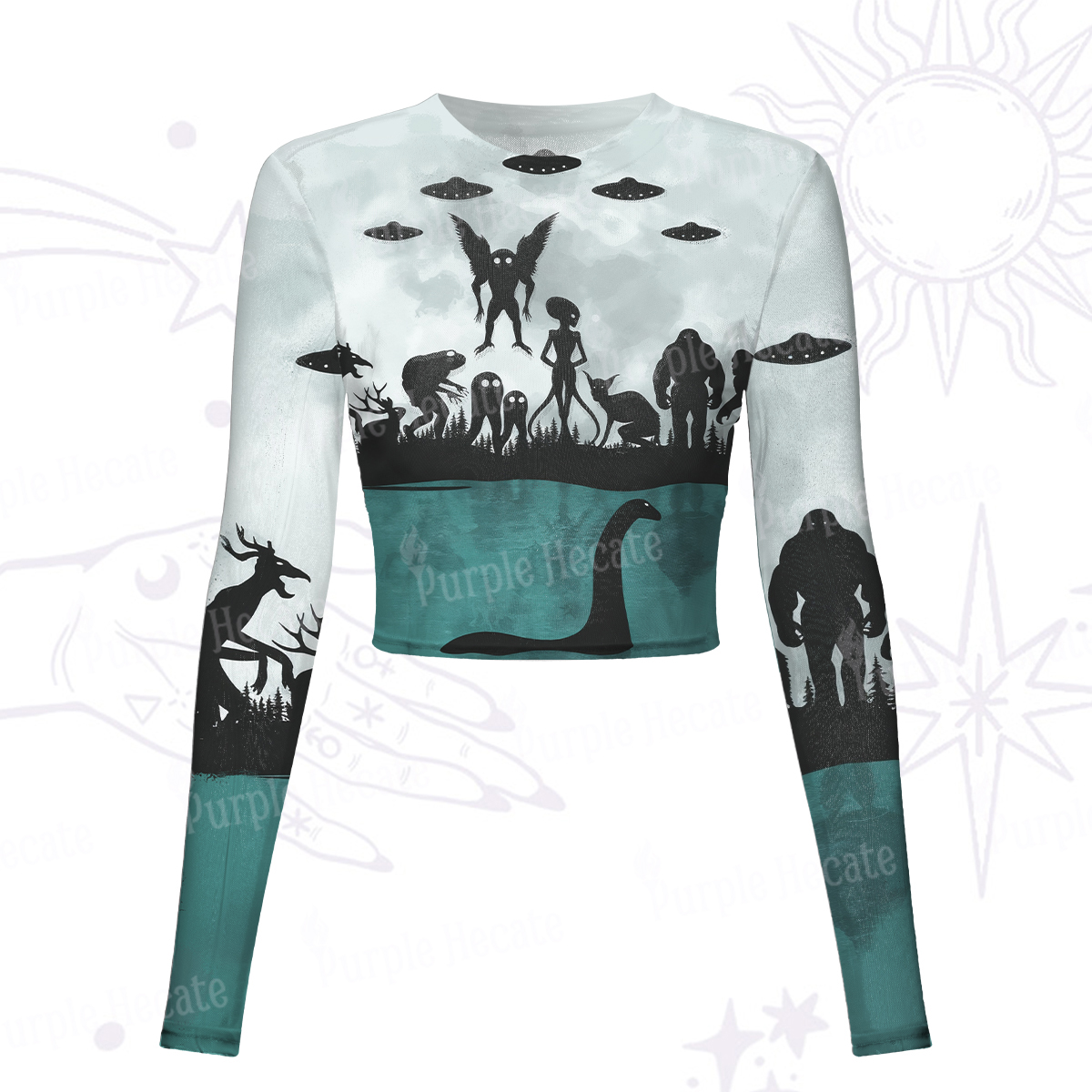 Purplehecate Alien Lake Monster Encounter Mesh Long Sleeve Crop Top