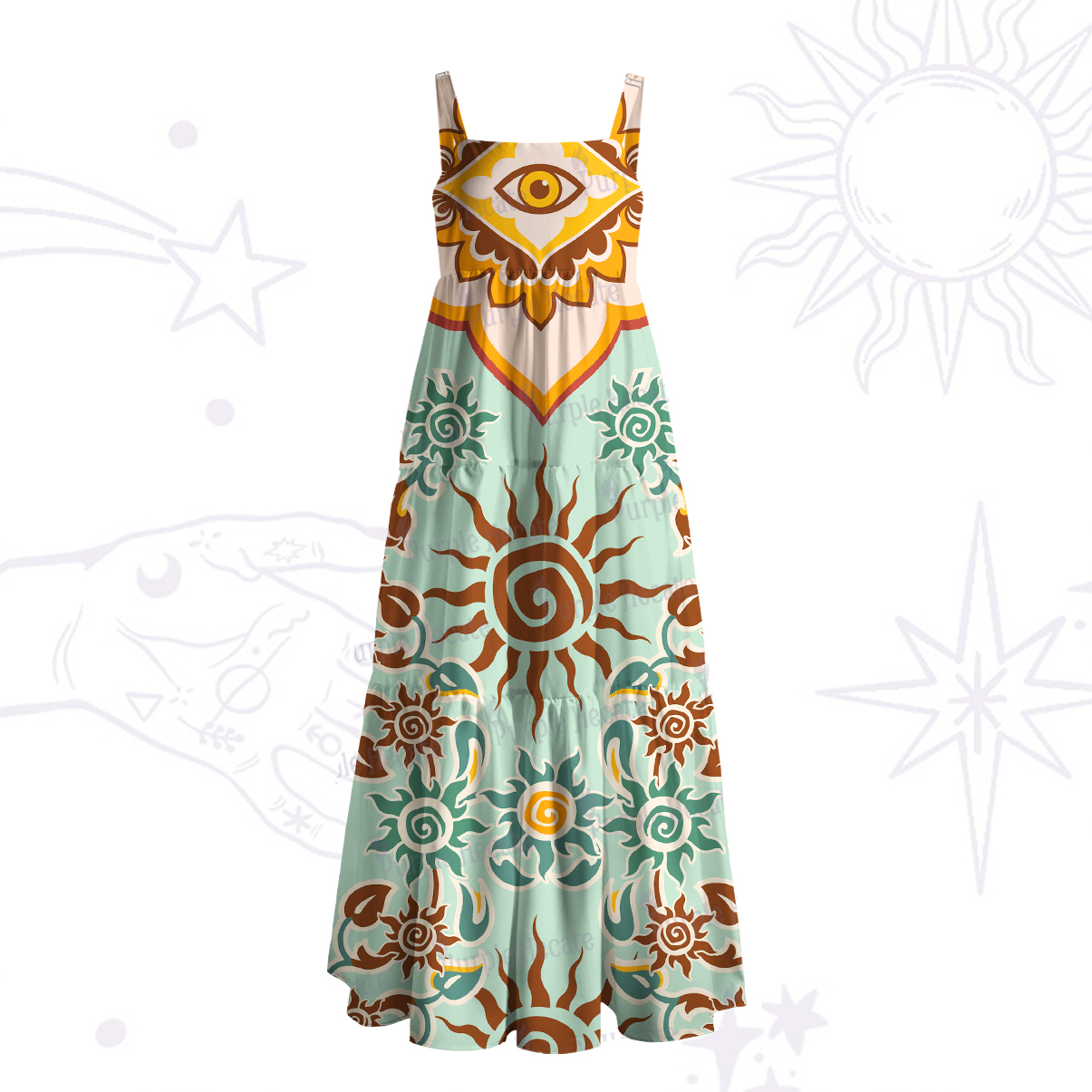 Purplehecate Solar Whispers Witch Wide Straps Maxi Dress