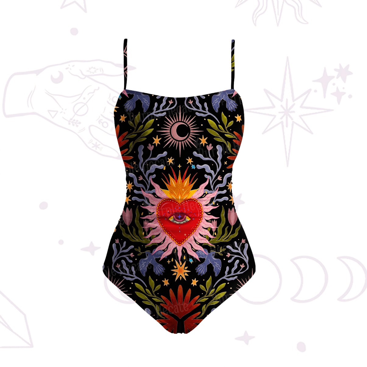 Purplehecate Sacred Flame Heart Slim-Strap Swimsuit