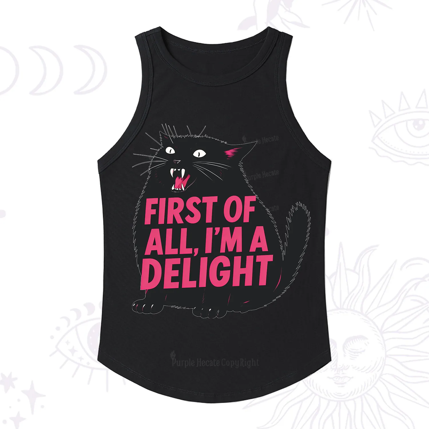 Purplehecate First Of All I'm A Delight Cat Racerback Tank Top