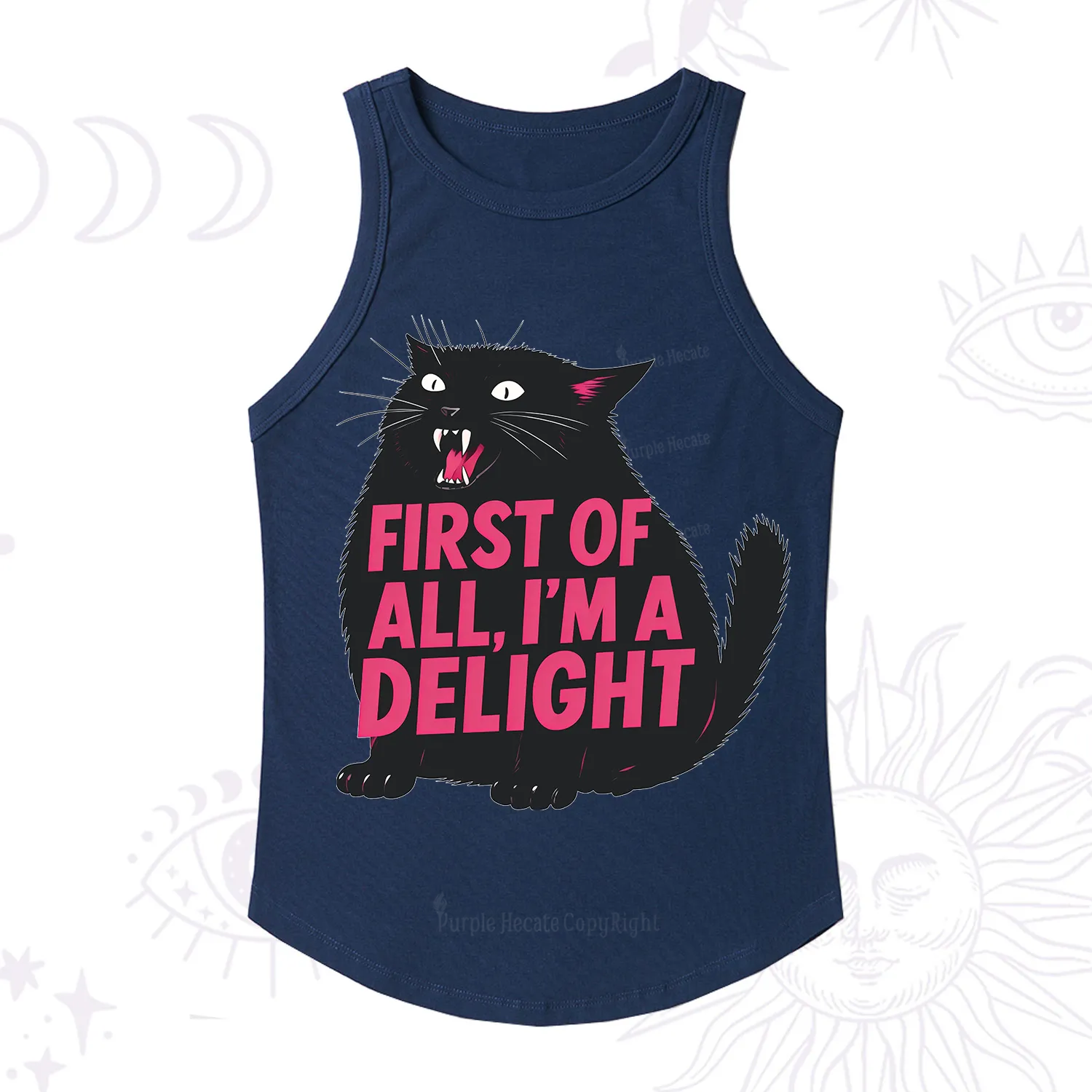 Purplehecate First Of All I'm A Delight Cat Racerback Tank Top