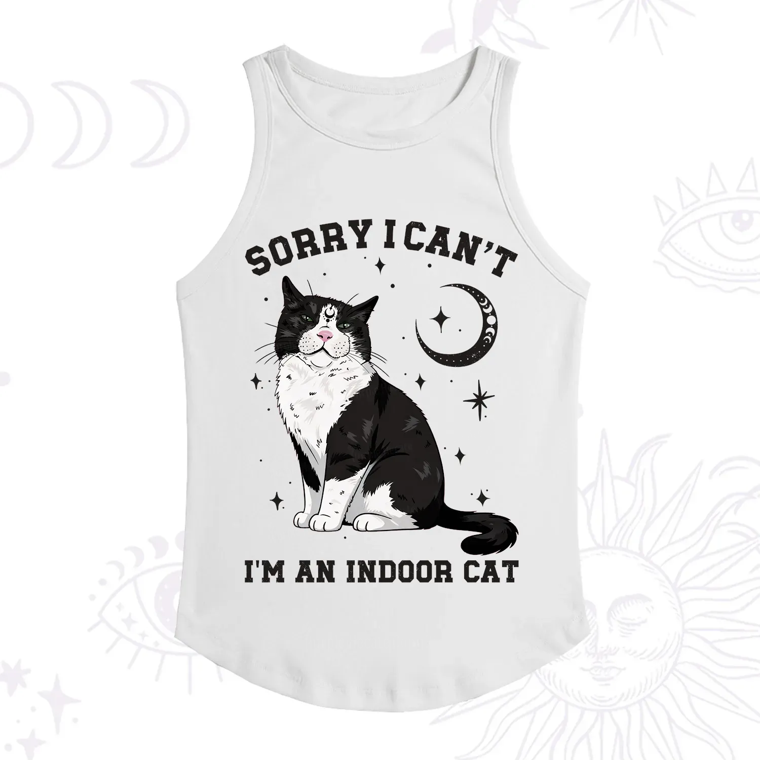 Purplehecate Sorry I Can't Go I'm an Indoor Cat Racerback Tank Top