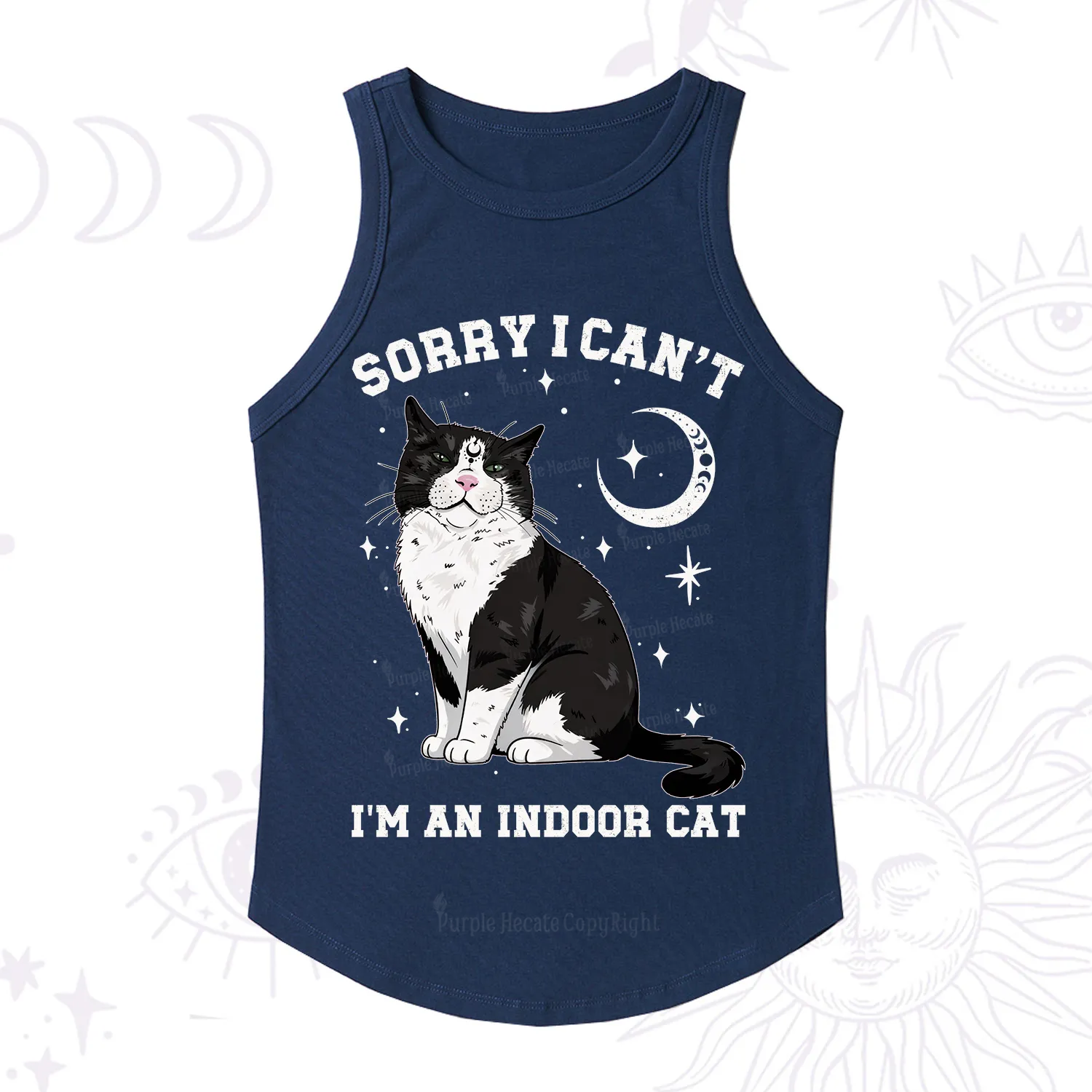 Purplehecate Sorry I Can't Go I'm an Indoor Cat Racerback Tank Top